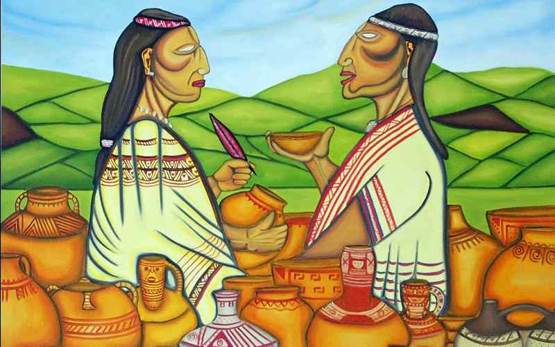 Comunidades indígenas interactuando con la cultura Muisca